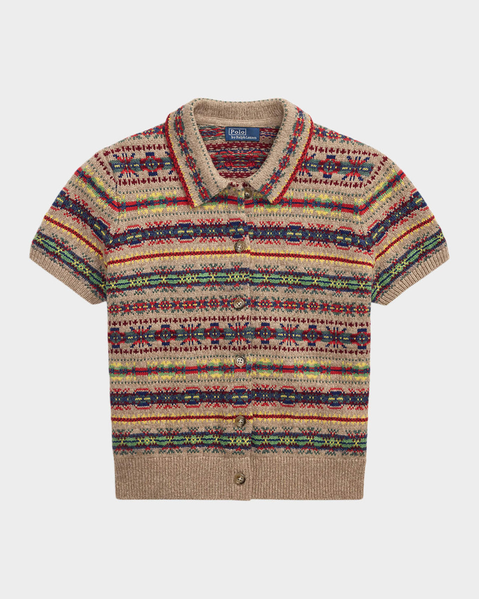 Fair Isle Short-Sleeve Cardigan Sweat